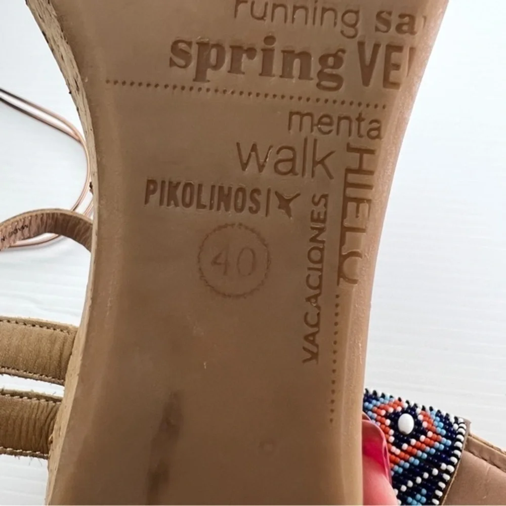 Pikolinos Womens Brown Punta Cana Sandals Size 40 Beaded Cork Platform Shoes